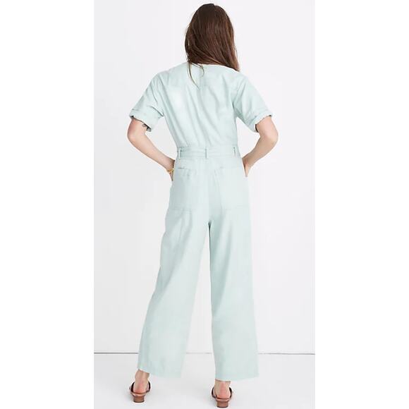 Madewell Mint Green Top-Stitched Coverall Jumpsuit Romper WMNS 8 Button Up - Picture 2 of 12